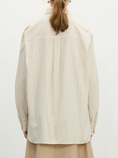 Saviig French Bow Tie Striped Shirt: Office Lady Spring Loose Fit Top