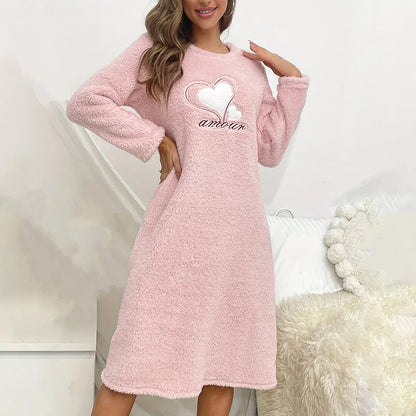 Saviig Plush Winter Nightgown, Soft Long Sleeve Pajama Dress for Women