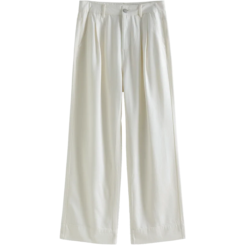 Saviig Retro Loose White Jeans, High Waist Straight Cut, Spring Casual All-match Trousers