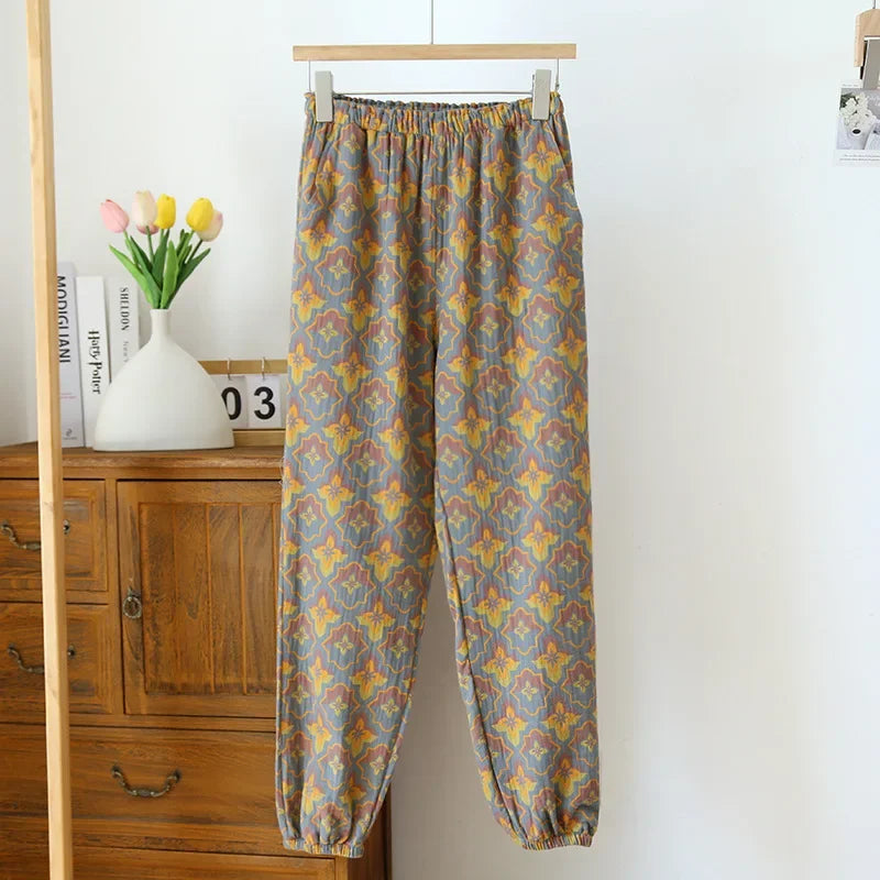 Saviig Women's Cotton Pajama Pants with Colored Flower Design