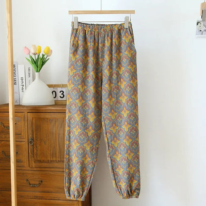 Saviig Women's Cotton Pajama Pants with Colored Flower Design