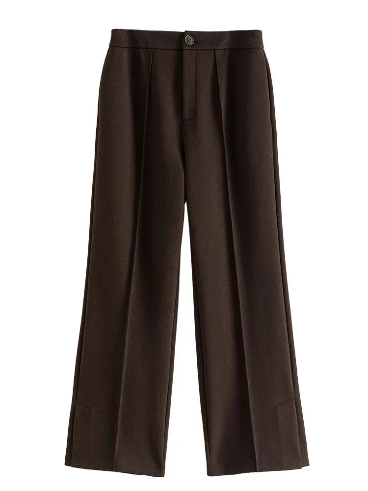 Saviig Beige Knitted Straight Pants | Plus Size Thick Warm Winter Trousers