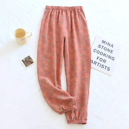 Saviig Cotton Crepe Leaf Print Pajama Pants