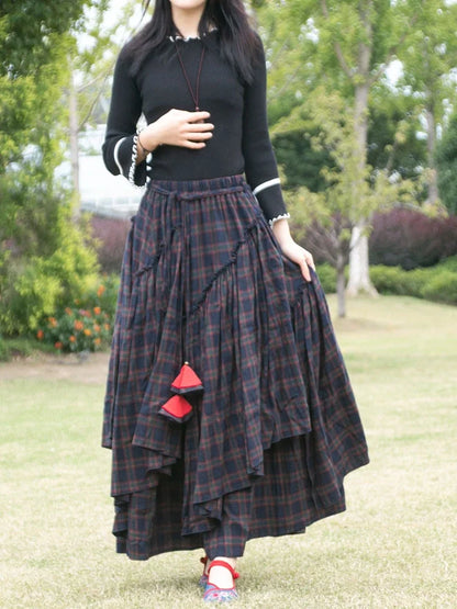 Saviig Lace Irregular Hem Medieval Skirt, High Waist Pleated, Heavy Cotton