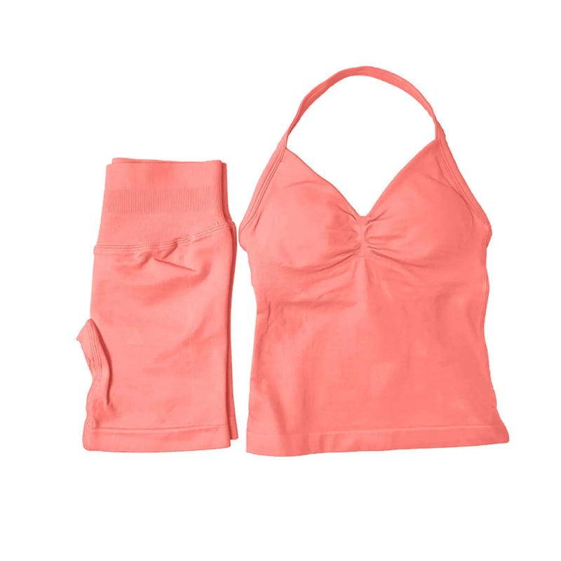 Saviig Impact Yoga Set: Longline Strappy Top & Shorts - Women's Gym Fitness Suit