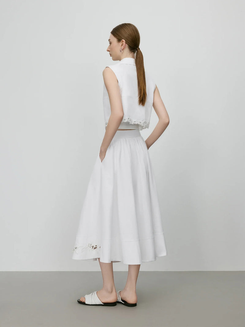 Saviig Embroidery Design Sleeveless Shirt Long Skirt Set