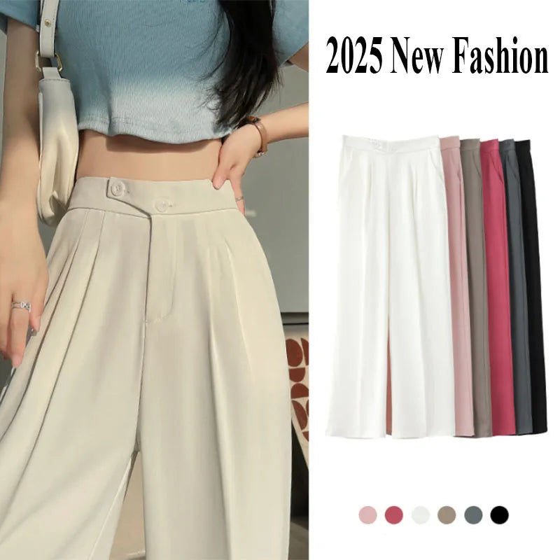 Saviig High-Waisted Wide Leg Pants - Women's Casual Office Lady Suit Trousers