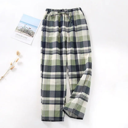 Saviig Plaid Cotton Gauze Sleep Pants for Couples