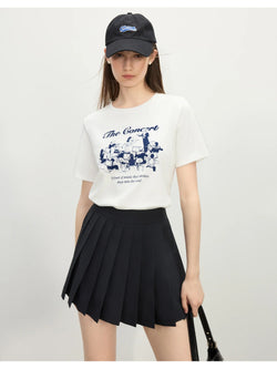 Saviig Cotton Short-Sleeve T-Shirt Women's Summer 2025 Chic Round Neck Top