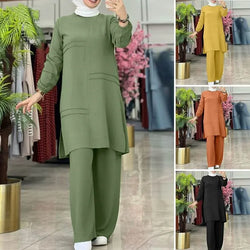 Saviig Solid Color Long Sleeve Muslim Women's Sportswear Set