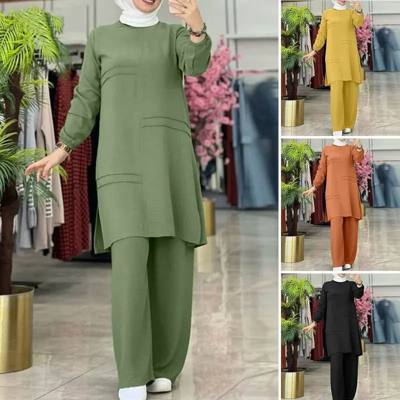 Saviig Solid Color Long Sleeve Muslim Women's Sportswear Set