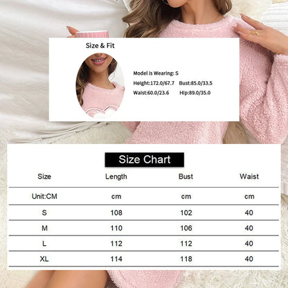 Saviig Plush Winter Nightgown, Soft Long Sleeve Pajama Dress for Women