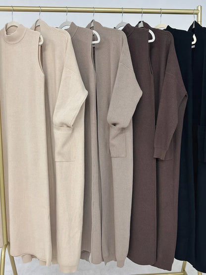 Saviig Winter Thicken Knit Abaya Cardigan for Muslim Women