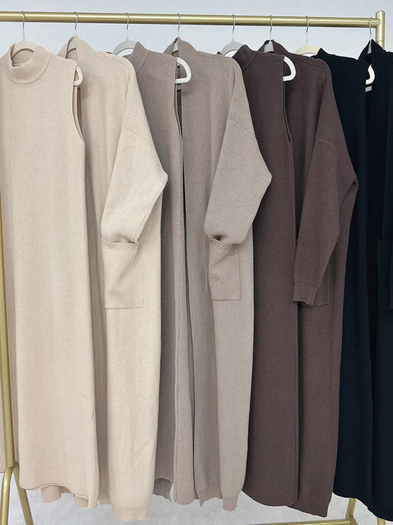 Saviig Winter Thicken Knit Abaya Cardigan for Muslim Women