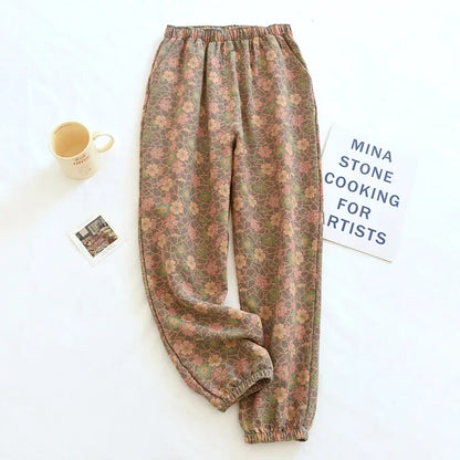 Saviig Cotton Crepe Leaf Print Pajama Pants