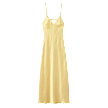Saviig Chic Pleated V-Neck Sling Dress - Elegant A-Line Midi Dress
