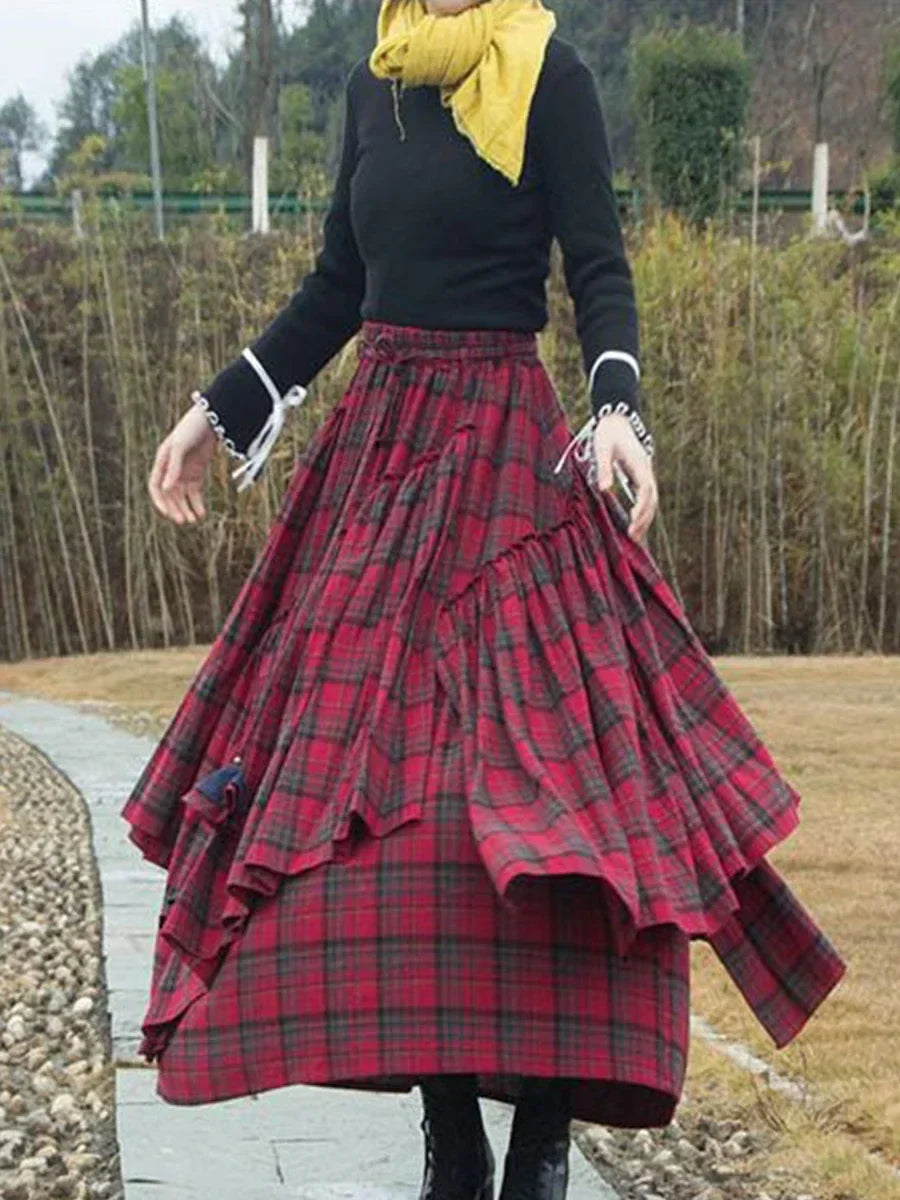 Saviig Lace Irregular Hem Medieval Skirt, High Waist Pleated, Heavy Cotton
