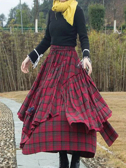 Saviig Lace Irregular Hem Medieval Skirt, High Waist Pleated, Heavy Cotton