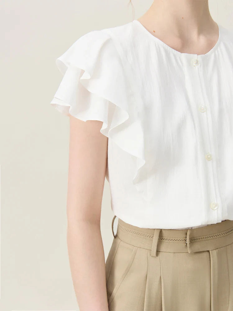 Saviig White Round Neck Short Sleeve Shirt - Women's Summer Casual Top