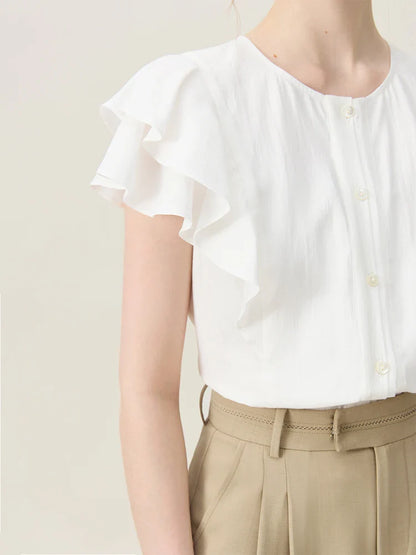Saviig White Round Neck Short Sleeve Shirt - Women's Summer Casual Top