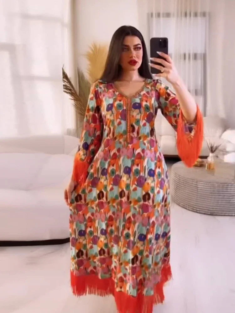 Saviig Eid Muslim Tassel Abaya Dress for Women Diamond Jalabiya Morocco Party Dubai Abaya