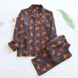 Saviig Cotton Couple Pajama Set: Long Sleeve Top and Pants for Men and Women