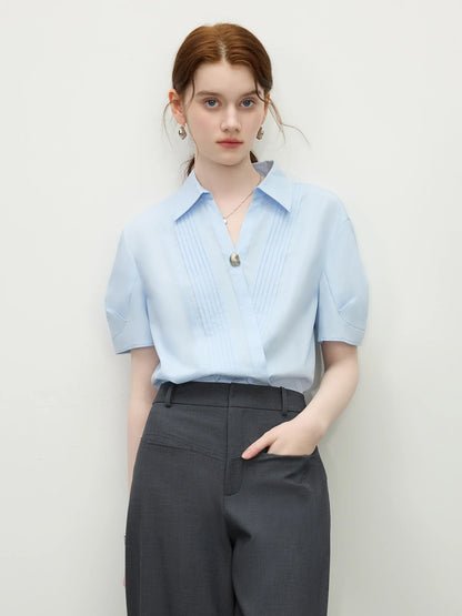 Saviig White V-Neck Short-Sleeve Top - 2025 Summer Minimalist Style