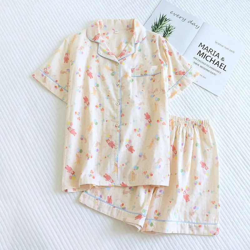 Saviig Cotton Cartoon Pajama Set - Short Sleeves & Shorts