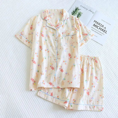 Saviig Cotton Cartoon Pajama Set - Short Sleeves & Shorts
