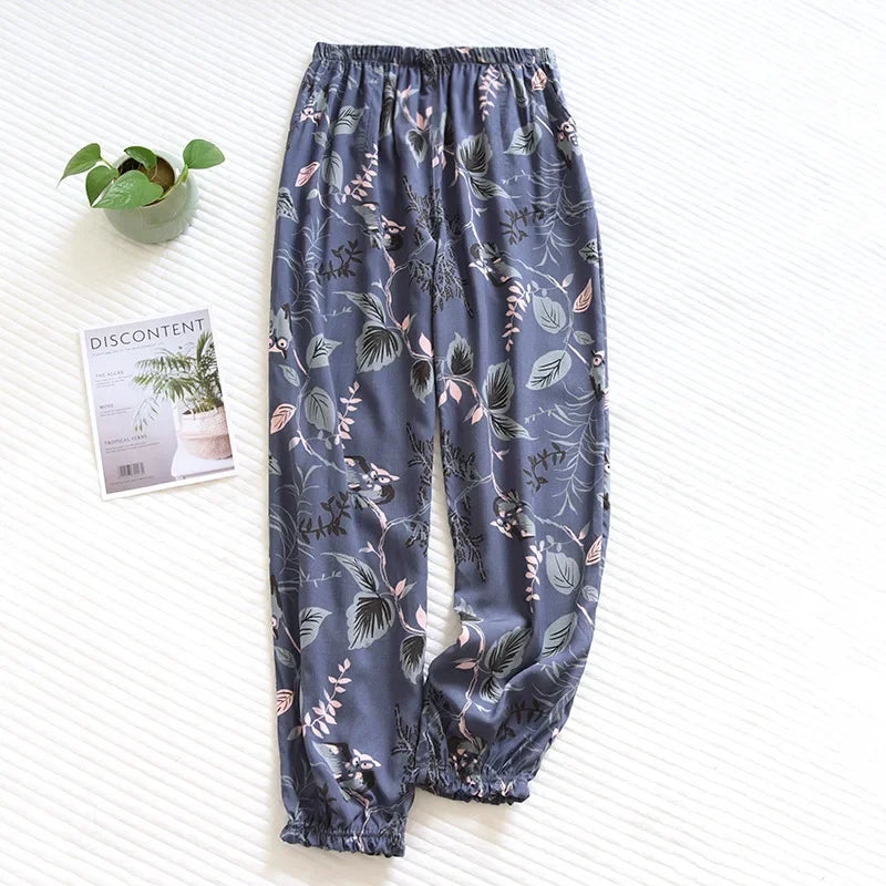 Saviig Floral Viscose Pajama Pants: Comfortable Loose Fit Home Trousers