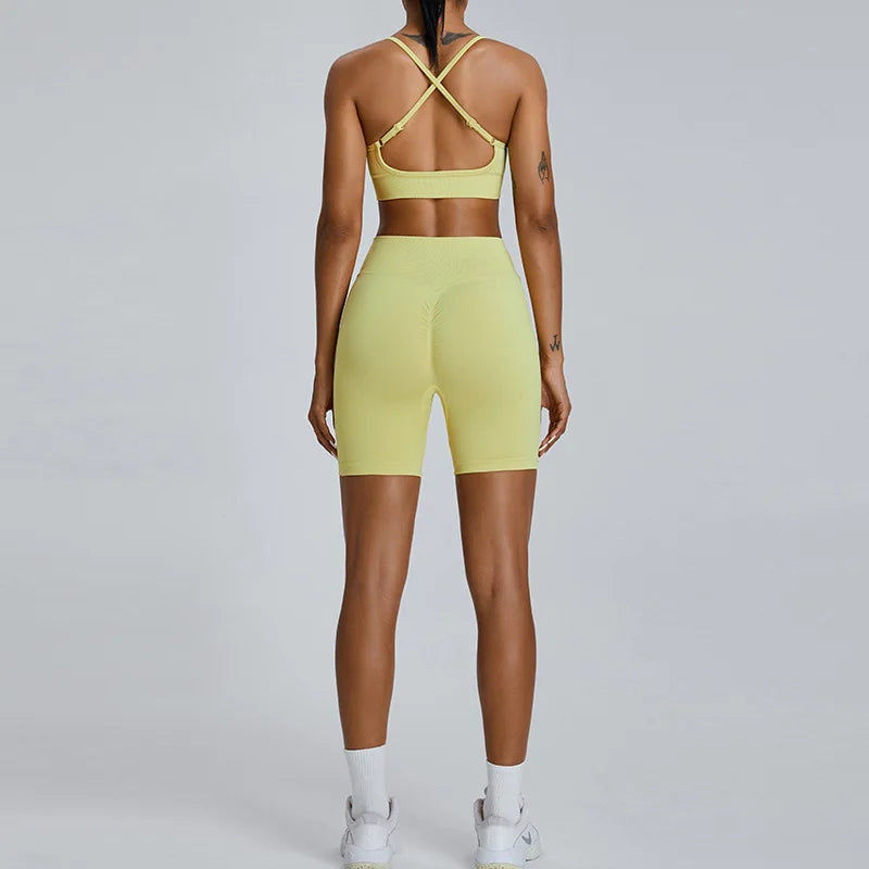 Saviig Seamless Ribbed Yoga Set: Crop Tank & High Waist Shorts Fitness Outfit