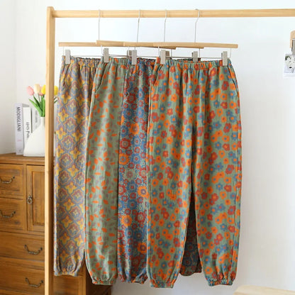 Saviig Women's Cotton Pajama Pants with Colored Flower Design