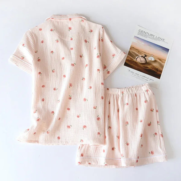 Saviig 2025 Summer Short-sleeve Pajama Set in 100% Cotton Crepe Fabric