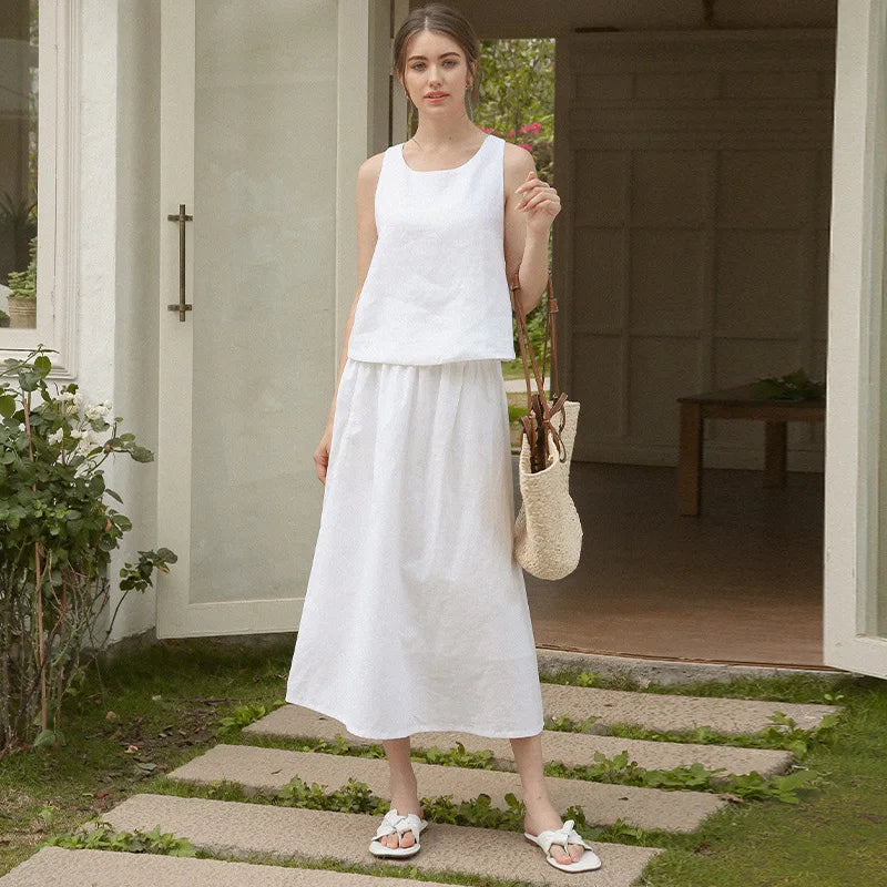 Saviig Linen Cross Back Tank Top Solid Patchwork Summer Haut Femme