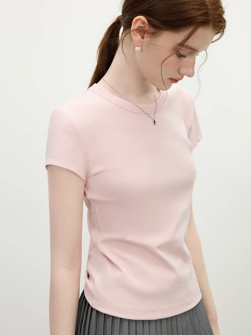 Saviig Pink Short-sleeve Round Neck T-shirt | 2025 Summer Slim Fit Top