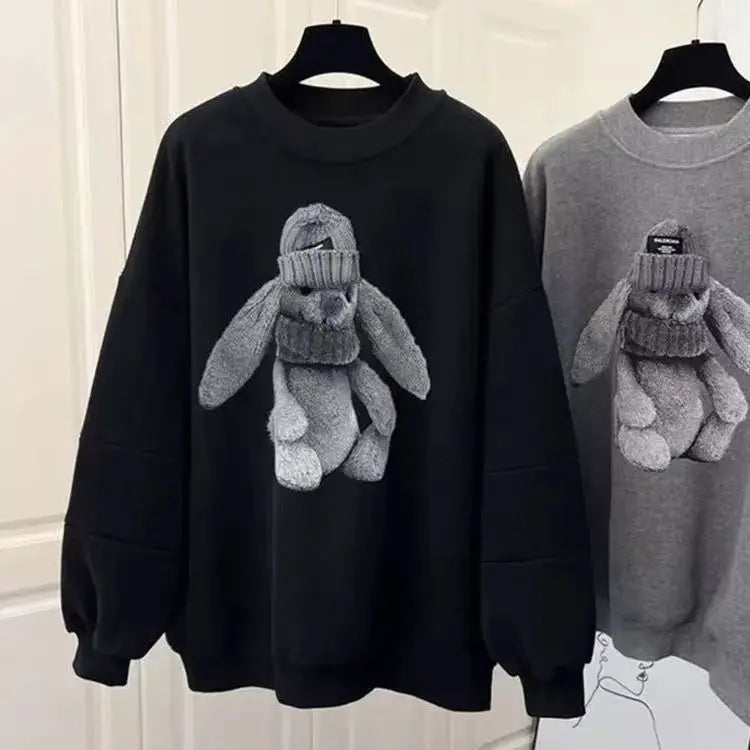Saviig Cartoon Rabbit Print Sweatshirt Women's Casual Hoodie