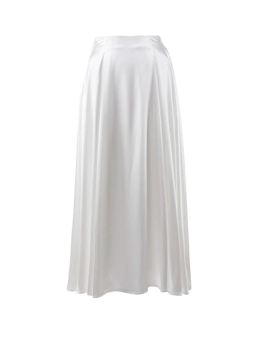 Saviig Elegant Satin Maxi Skirt - High Waist Black Streetwear Fashion