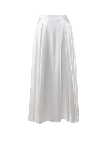 Saviig Elegant Satin Maxi Skirt - High Waist Black Streetwear Fashion