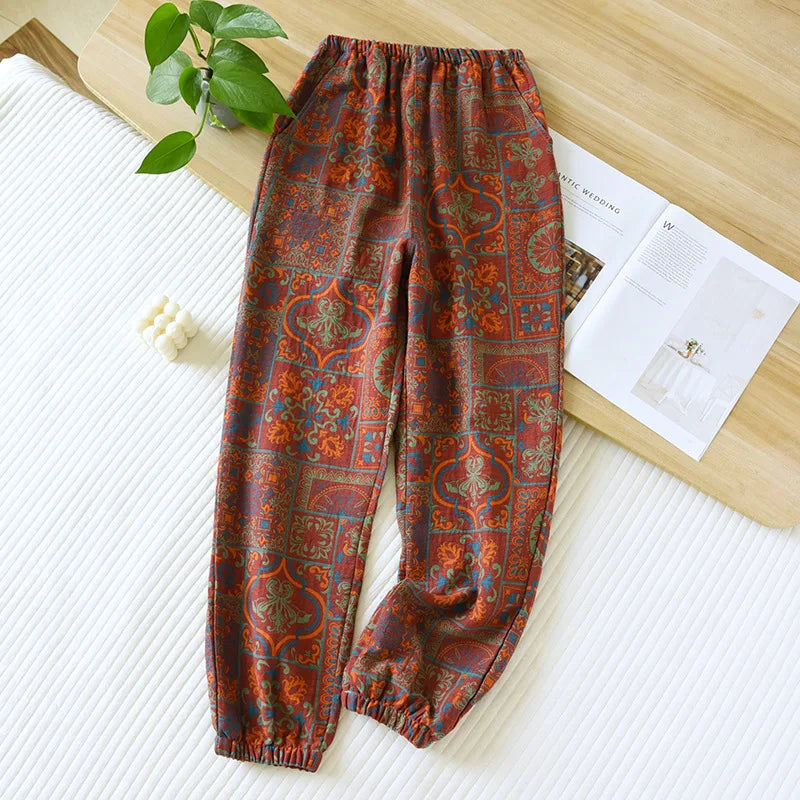 Saviig Cotton Jacquard Flower Print Sleep Pants