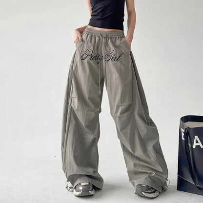 Saviig Gray Harajuku Streetwear Letter Embroidery Cargo Pants