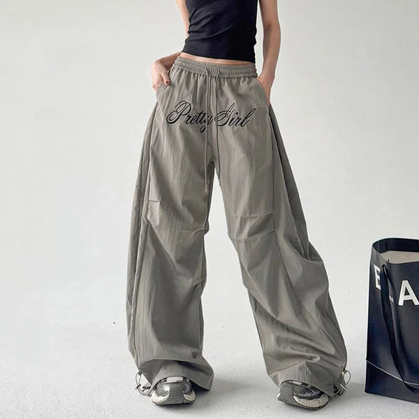 Saviig Gray Harajuku Streetwear Letter Embroidery Cargo Pants