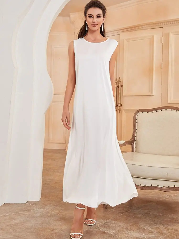 Saviig White Ramadan African Dress Islamic Abaya for Women
