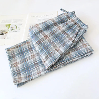 Saviig Plaid Cotton Gauze Sleep Pants for Couples