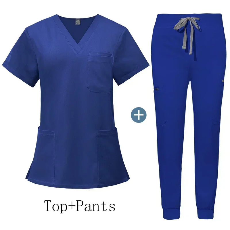 Saviig Men's V-Neck Short Sleeve Scrub Uniform Set for Healthcare Work