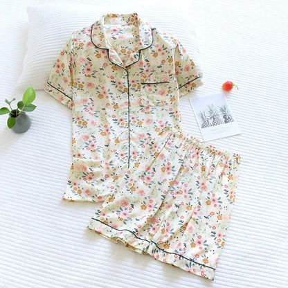Saviig Summer Pajama Set: Viscose Short-Sleeve Top & Cotton Shorts