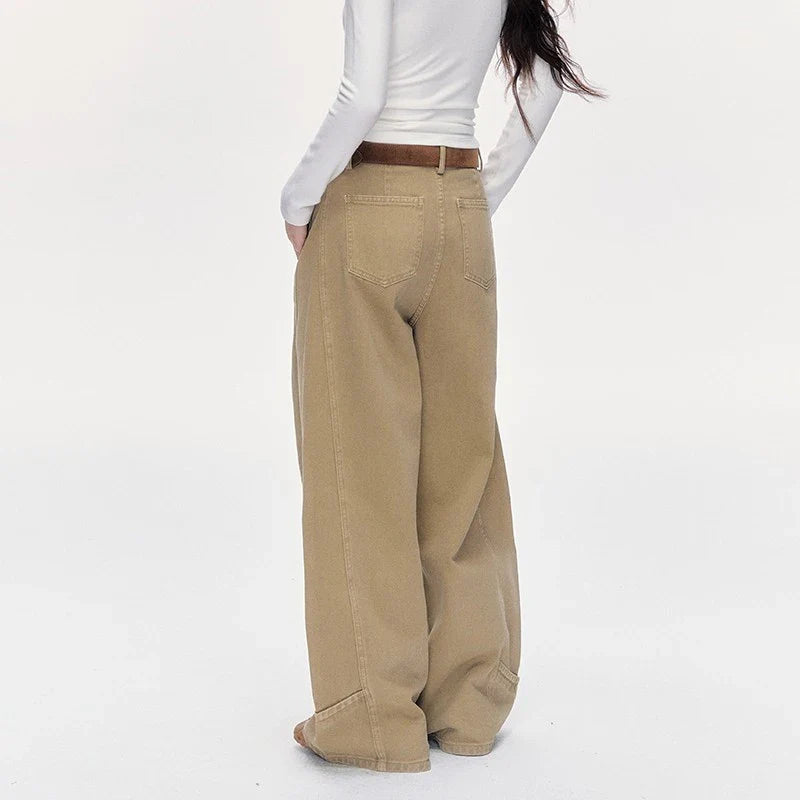 Saviig Vintage Khaki Wide Leg Jeans for Women - High Waist & Loose Fit