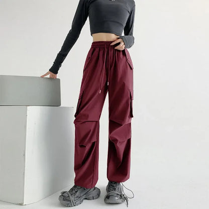 Saviig Y2K Cargo Pants: Oversized Harajuku Sweatpants with Drawstring Pockets
