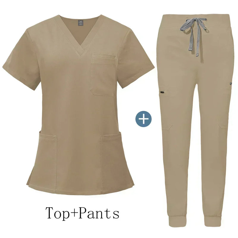 Saviig Men's V-Neck Short Sleeve Scrub Uniform Set for Healthcare Work