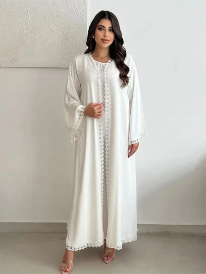 Saviig White Lace Abaya Dubai Luxury 2024 Muslim Kaftan Dress Islamic Robe