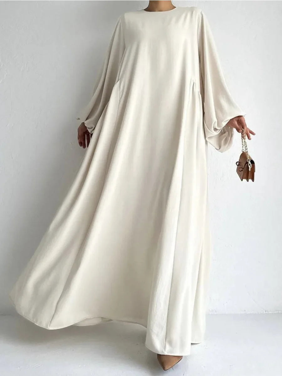 Saviig Ramadan Abaya Dress with Lantern Sleeves for Muslim Women